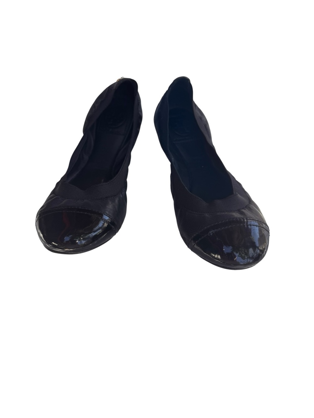 Tory Burch Black Cap Toe Patent Leather Balletcore, boho whimsigoth Flat Size 8